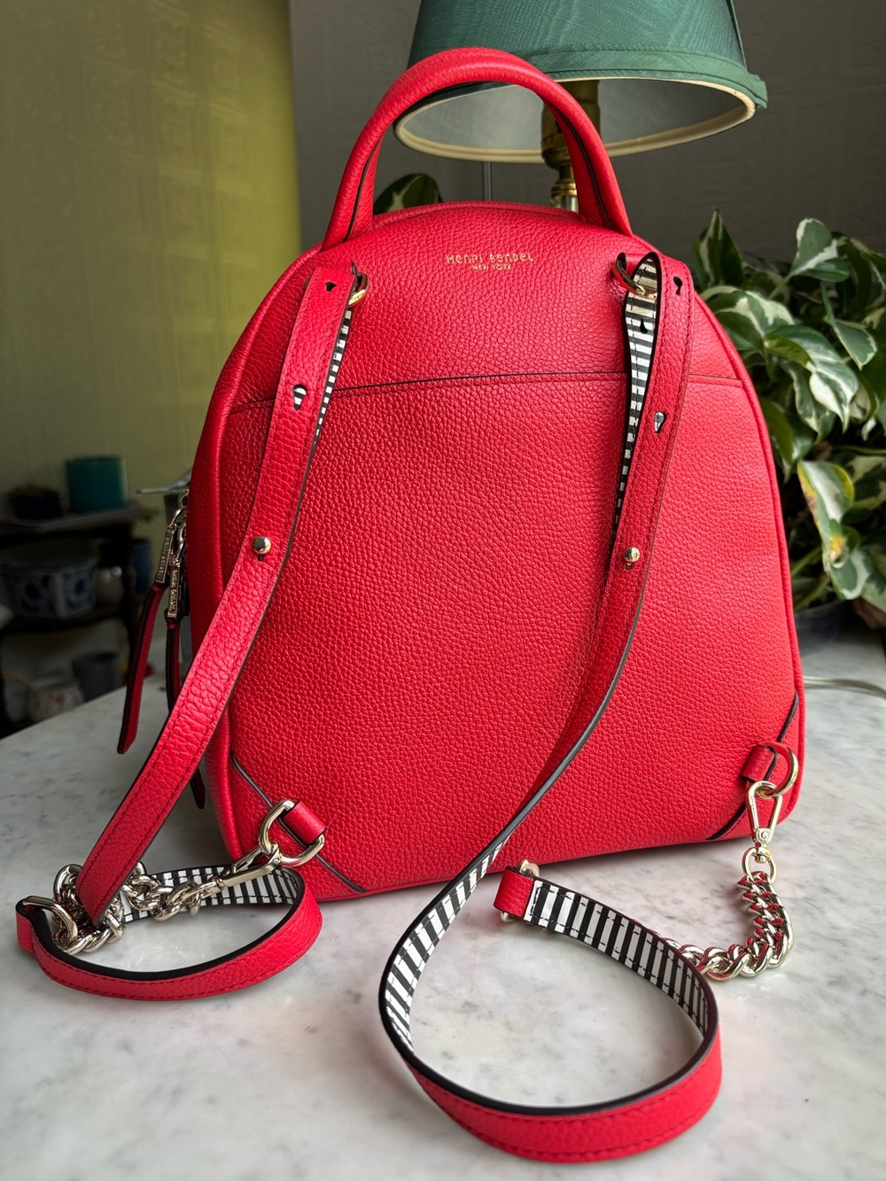 Henri Bendel About Town Red Pebbled Leather Mini Backpack/Shoulder Bag - Picture 2 of 11